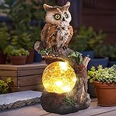 Solar Garden Outdoor Statues, Owl Garden Statue with Solar Glass Ball Light Lantern Outdoor Decor, for Lawn,Yard, Unique Housewarming Gift for Women Mother Mom