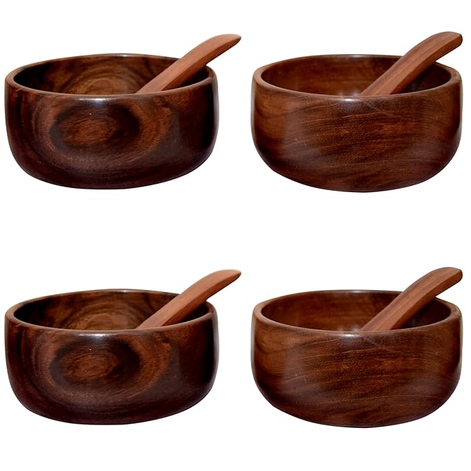 Buy Wooden Bowl with Spoon Set of 4 Bowl Pack of 1 Online at Low Prices
