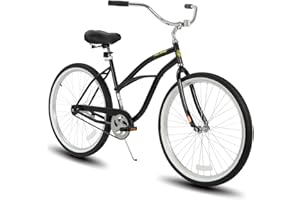 HH HILAND Hiland Beach Cruiser Bike for Adults, 24 26 inch Step-Through Frame Womens Bicycle, Single Speed City Bike Commuter Bicycle for Women, Rear Coaster Brakes, Black Blue Red