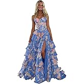UZN Strapless Floral Prom Dresses 2026 Tiered Corset Formal Evening Party Gowns Long with Slit