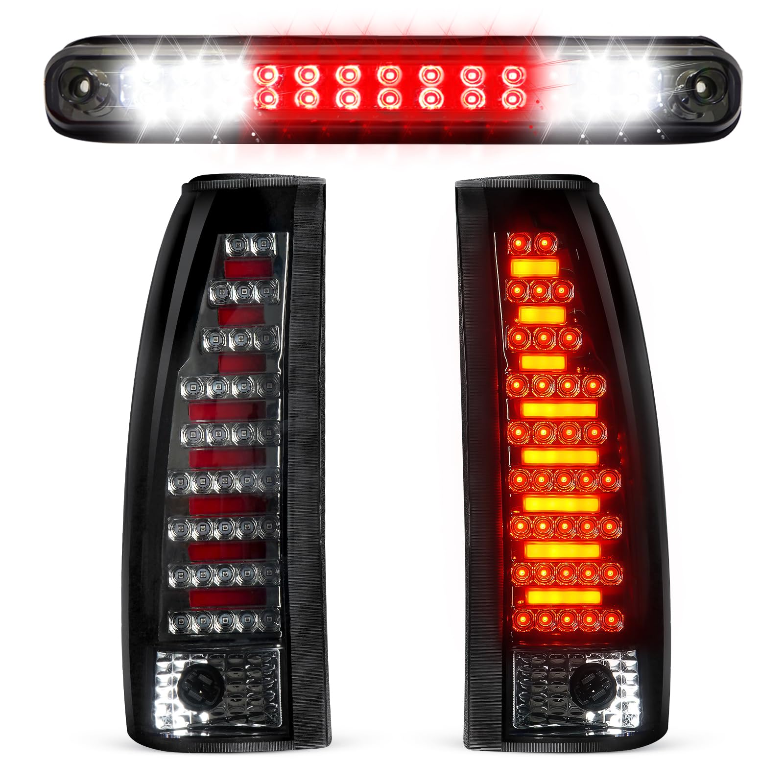 Photo 1 of Bomusou Tail Light Assembly + 3rd Brake Light Fit for Chevy GMC C/K 1500 2500 3500 88-99, for Chevy Silverado 94-98, for Chevy Blazer 92-94, Taillights and High Mount Stop Light, 3 Pcs, Smoke Lens