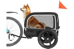 Sepnine Dog Bike Trailer, Dog Cart for Bicycle, Suitable for Small and Medium Pets, Easy Folding Cart Frame, Quick Release Wheel, Non-Slip Floor, Internal Leash, 66LBS Grey