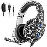 targeal Gaming Headset with Microphone - for PC, PS4, PS5, Switch, Xbox One, Xbox Series X|S - 3.5mm Jack Gamer Headphone with Noise Canceling Mic (Camo Black)