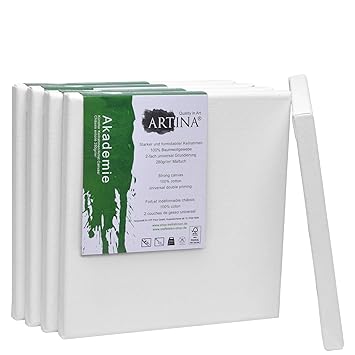 Artina FSC Keilrahmen Akademie 20x20 cm 5er Set - Quadratisch klein – Leinwand aus 100% Baumwolle Keilrahmen weiß - 280g/m²