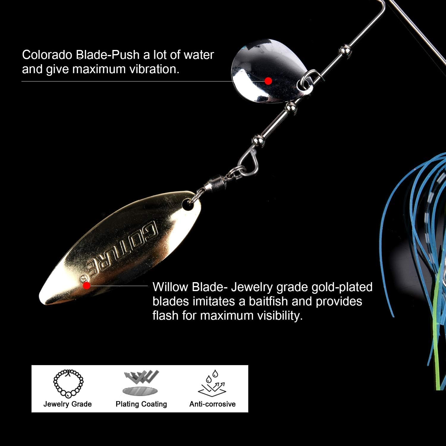 Goture Spinner Baits Chatterbait for Bass Micro Fishing Lures Kits Rooster Tail Buzz Bait Blade Buzzbait Weedless Spinnerbait Salmon Spinners Fishing Jigs for Freshwater 1/2 oz (1pcs Color3) : Sports & Outdoors