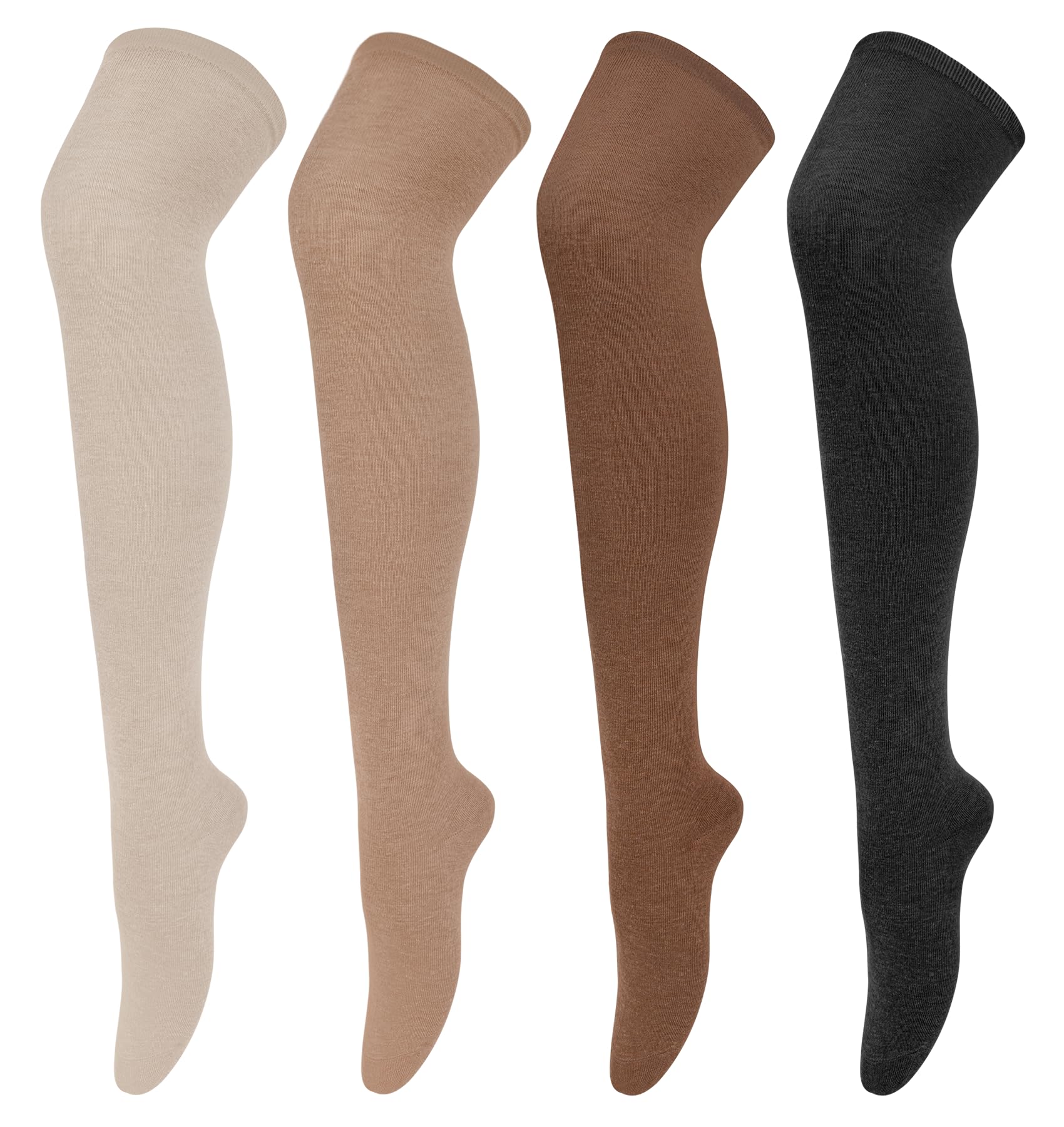 Photo 1 of Chalier Womens Thigh High Socks Cotton Striped Over the Knee Socks Long Knee High Stockings for Women, Solid 06-4 Pairs