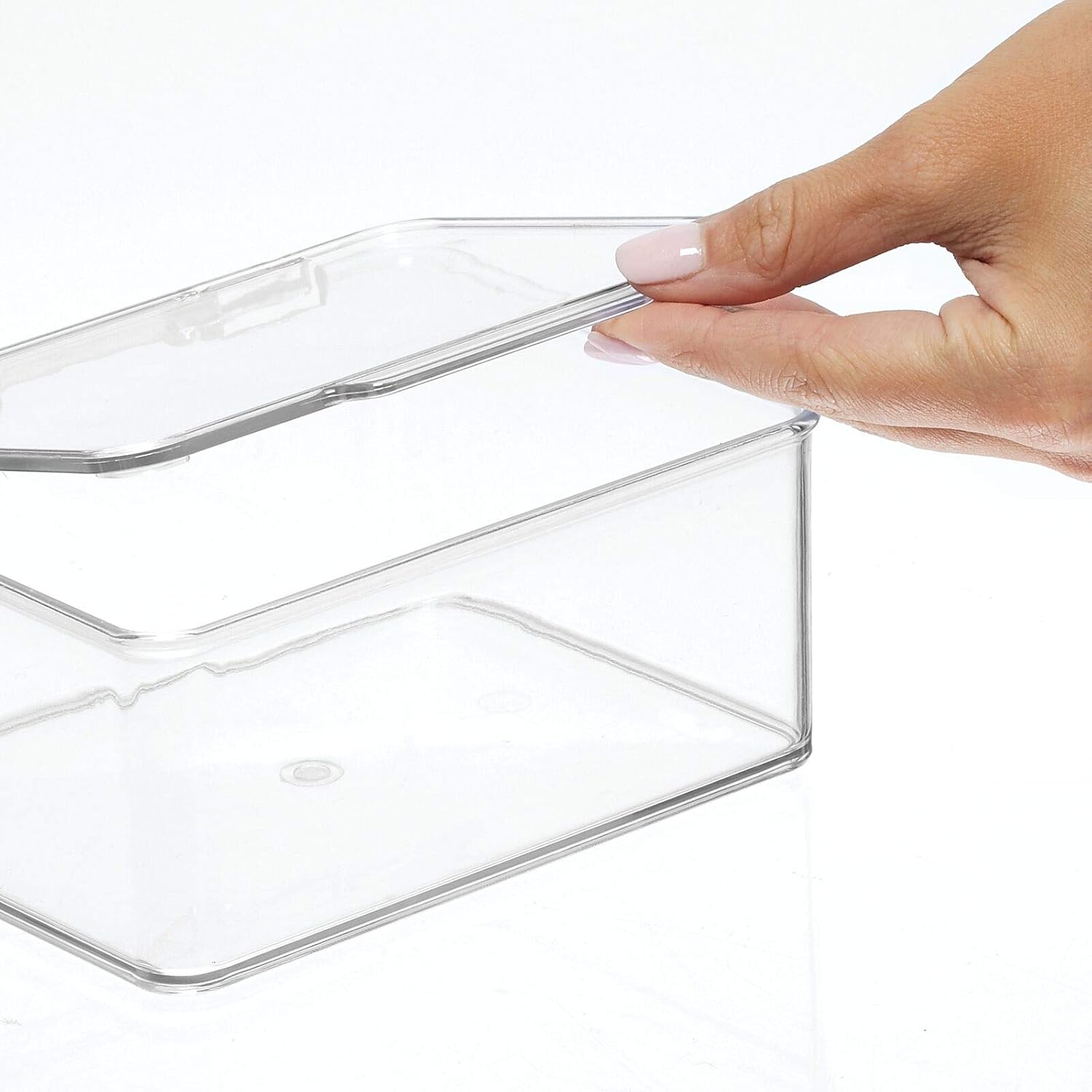 mDesign Small Mini Plastic Stackable Home, Office Supplies Storage Organizer Box with Attached Hinged Lid - Holder Bin for Note Pads, Gel Pens, Staples, Dry Erase Markers, Tape - 2 Pack - Clear : Office Products