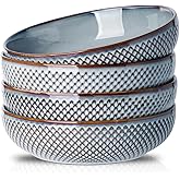HVH 8.5 inch Large Pasta Bowls Set of 4, 46oz Big Salad Bowl Set of 4, Shallow Bowls, Ceramic Plates Set, Ceramic Bowls Set Microwave and Dishwasher Safe (Wabi sabi)