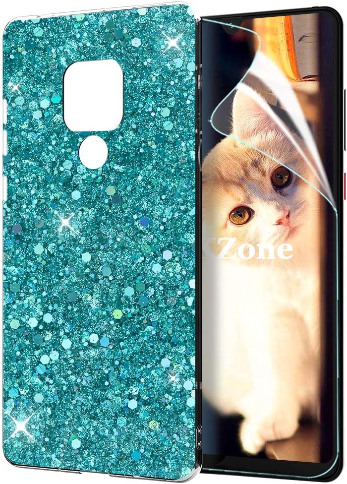 Fatcatparadise Mate 20X Phone Case [with HD Screen Protector],Luxury Bling Glitter Design Soft Gel TPU Silicone Skin Cover Anti-Scratch Protective Case for Huawei Mate 20X (Green)