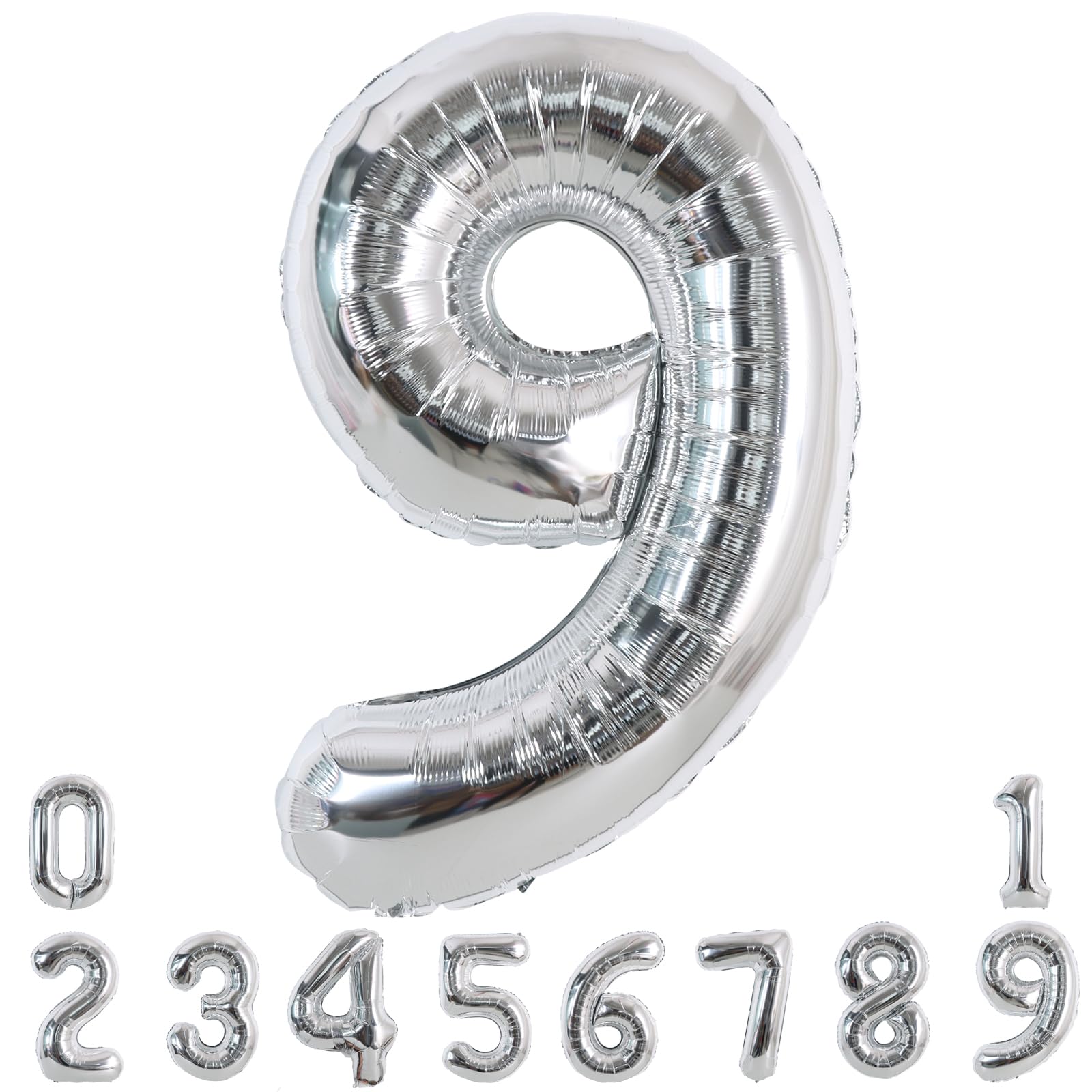 Photo 1 of TONIFUL 40 Inch Silver Large Numbers Balloons 0-9, Number 9 Digital 9 Helium Balloons, Foil Mylar Big Number Balloons for Birthday Party Anniversary Supplies Decorations