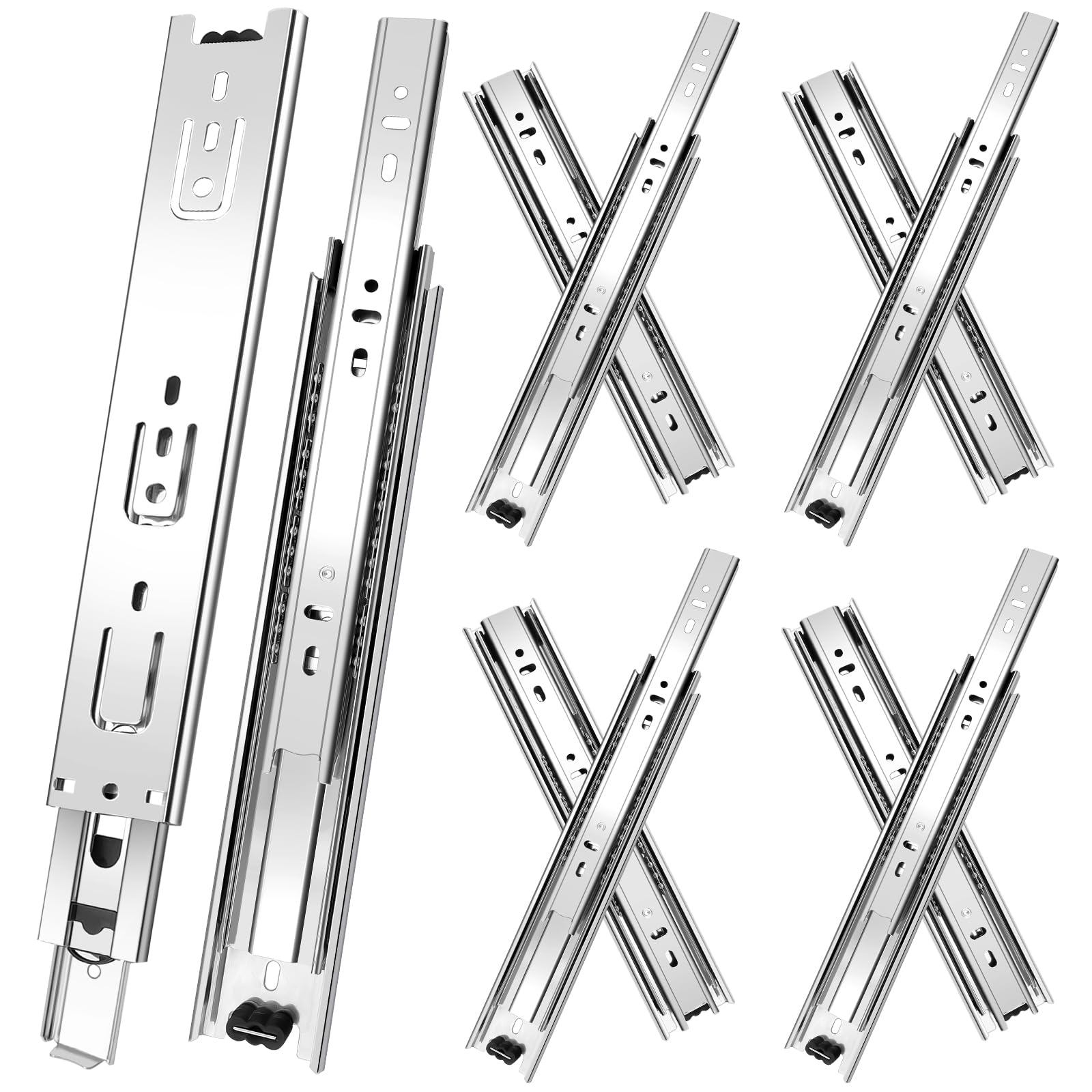 Photo 1 of 14 inch Drawer Slides 4 Pairs (8pcs) 3 fold Full Extension Side Mount Cabinet Drawer Glides 14" Silver Cabinet Rails for Dresser, Cabinet, Kitchen,Trash Can, Wardrobe 100 LB Capacity