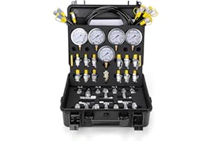 HOTROSE Hydraulic Pressure Test Kit, 600bar /10000psi / 60Mpa 5 Gauges 13 Test Couplings 14 Tee Connectors 5 Test Hoses, Hydraulic Test Gauge kit for Excavator Construction Machinery (5 Gauges)