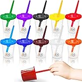 Paint Cups with Lids for Kids – 10 Paint Containers with Lids, 10 Toddler Paints Brushes – Toddler Art Supplies No Spill Painting Cups