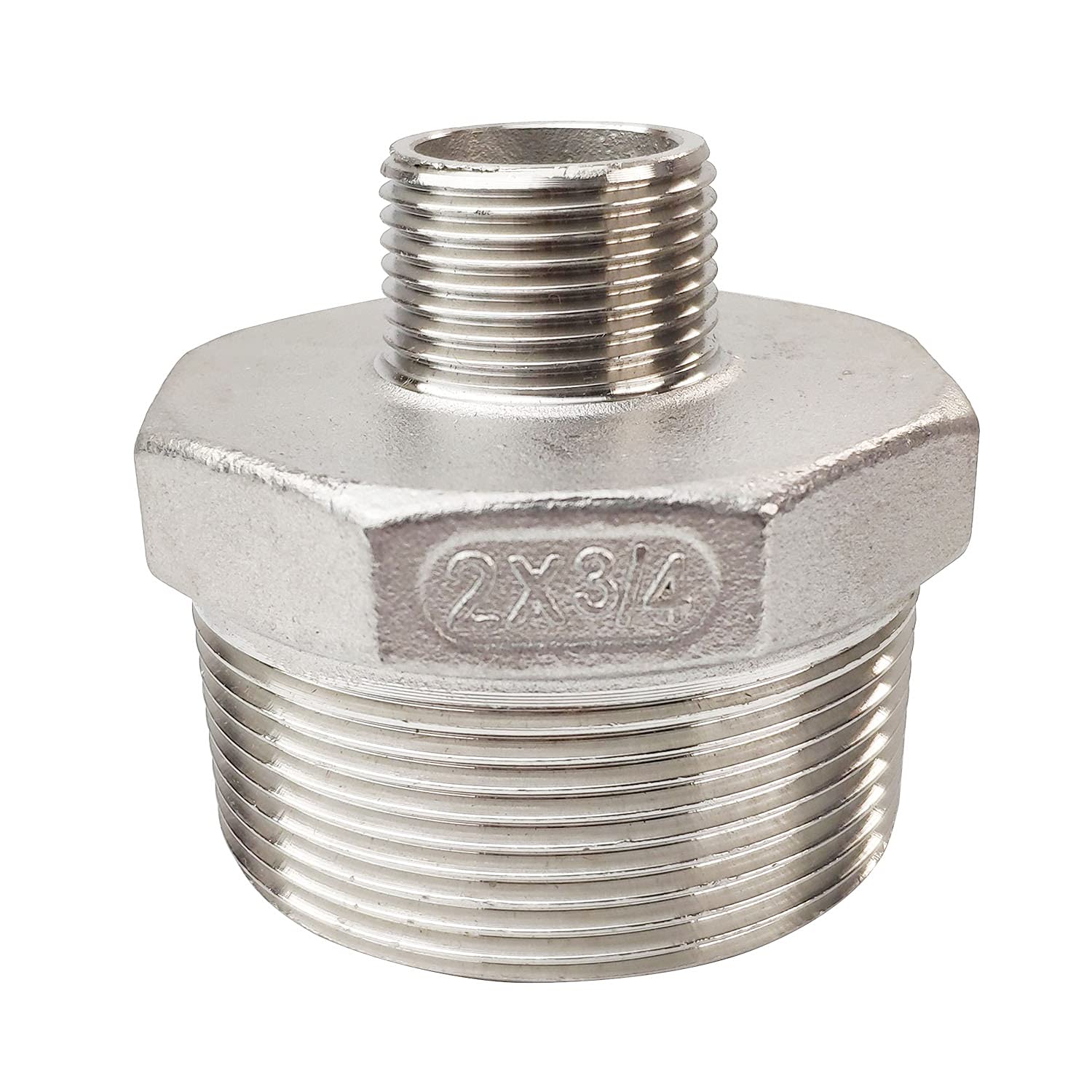 Photo 1 of LOZOME 2" x 3/4" Male Hex Nipple Threaded Reducer Connector Pipe Fitting Adapter,Stainless Steel 304 NPT