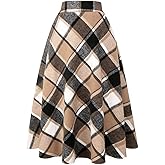IDEALSANXUN Womens Plaid Wool Skirts Elastic Waist A-Line Pleated Tartan Long Skirts
