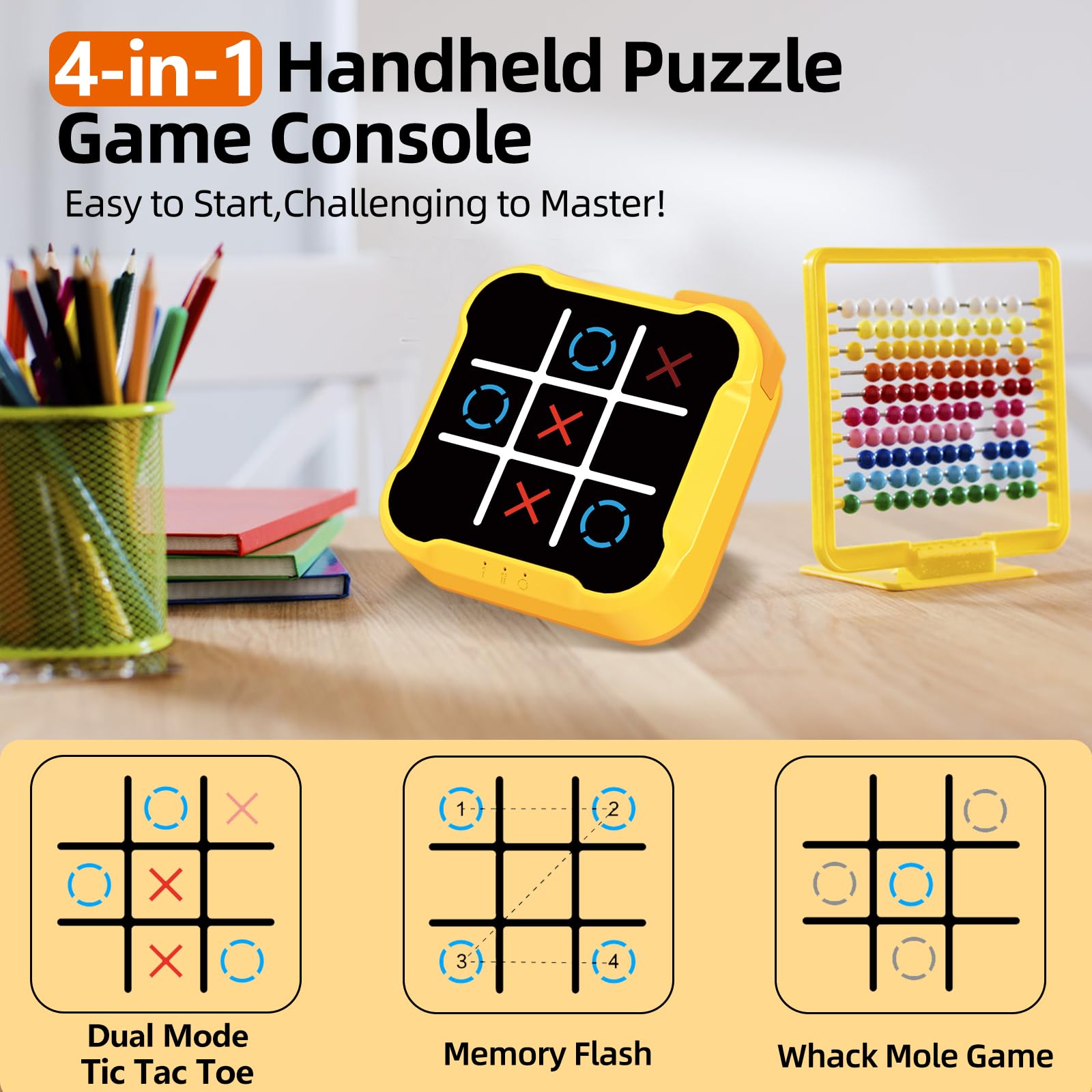 COUOMOXA Fits Tic Tac Toe Games for Kids: 4-in-1 Portable Sensory Puzzle Game - 6 7 8 9 10 11 12 Years Old Kids Electronic Toy for Travel Home School (4-in-1 Tic Tac Toe Games)