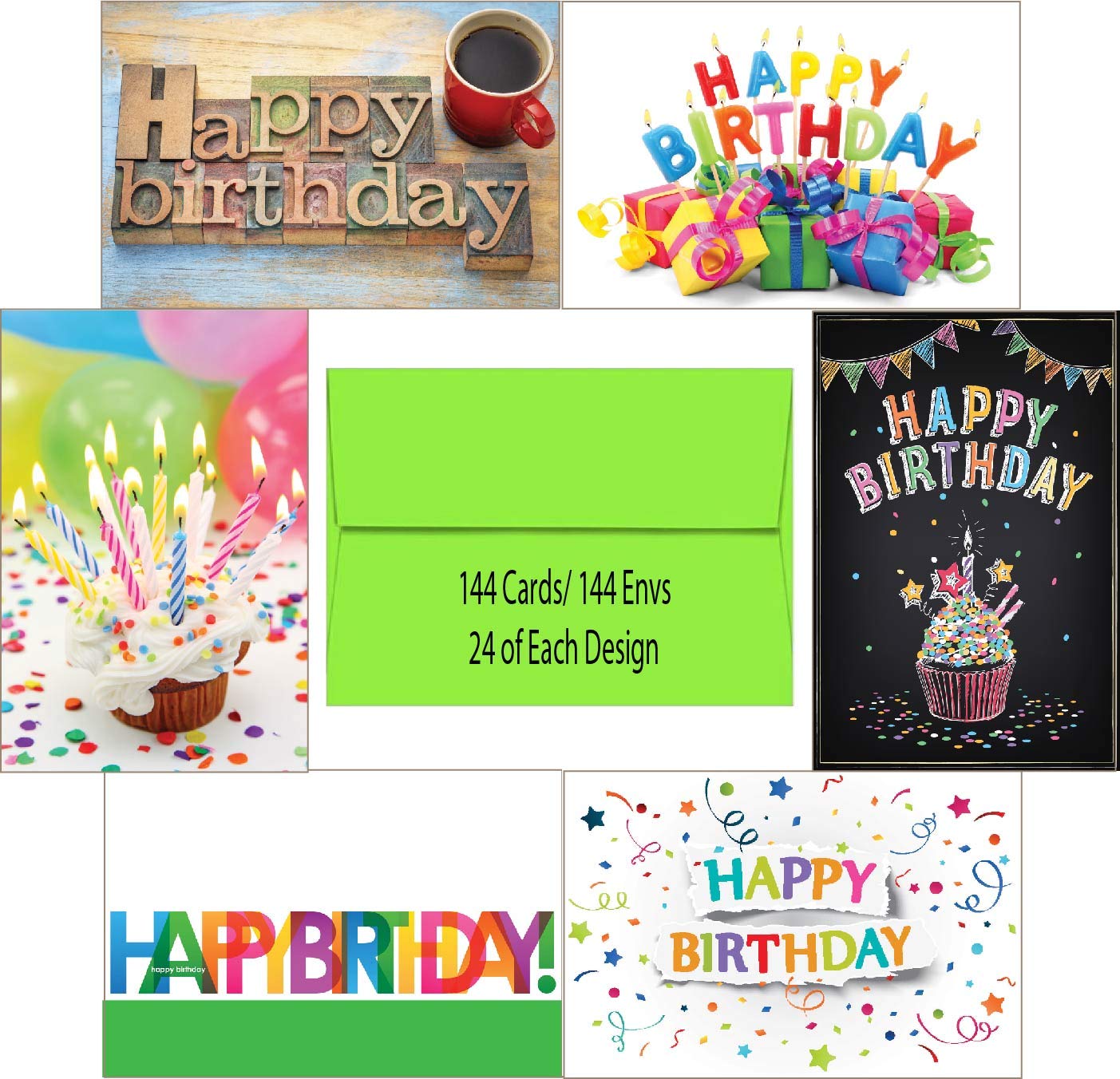 144 Blank Birthday Card Assortment Box Set Bulk With A4 Envelopes And Cards 24 Each Design For Employees Office Or Clients Blank Inside Made In Usa Amazon In Office Products