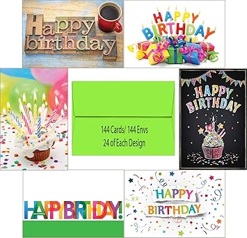 144 Blank Birthday Card Assortment Box Set Bulk With A4 Envelopes And Cards 24 Each Design For Employees Office Or Clients Blank Inside Made In Usa Amazon In Office Products