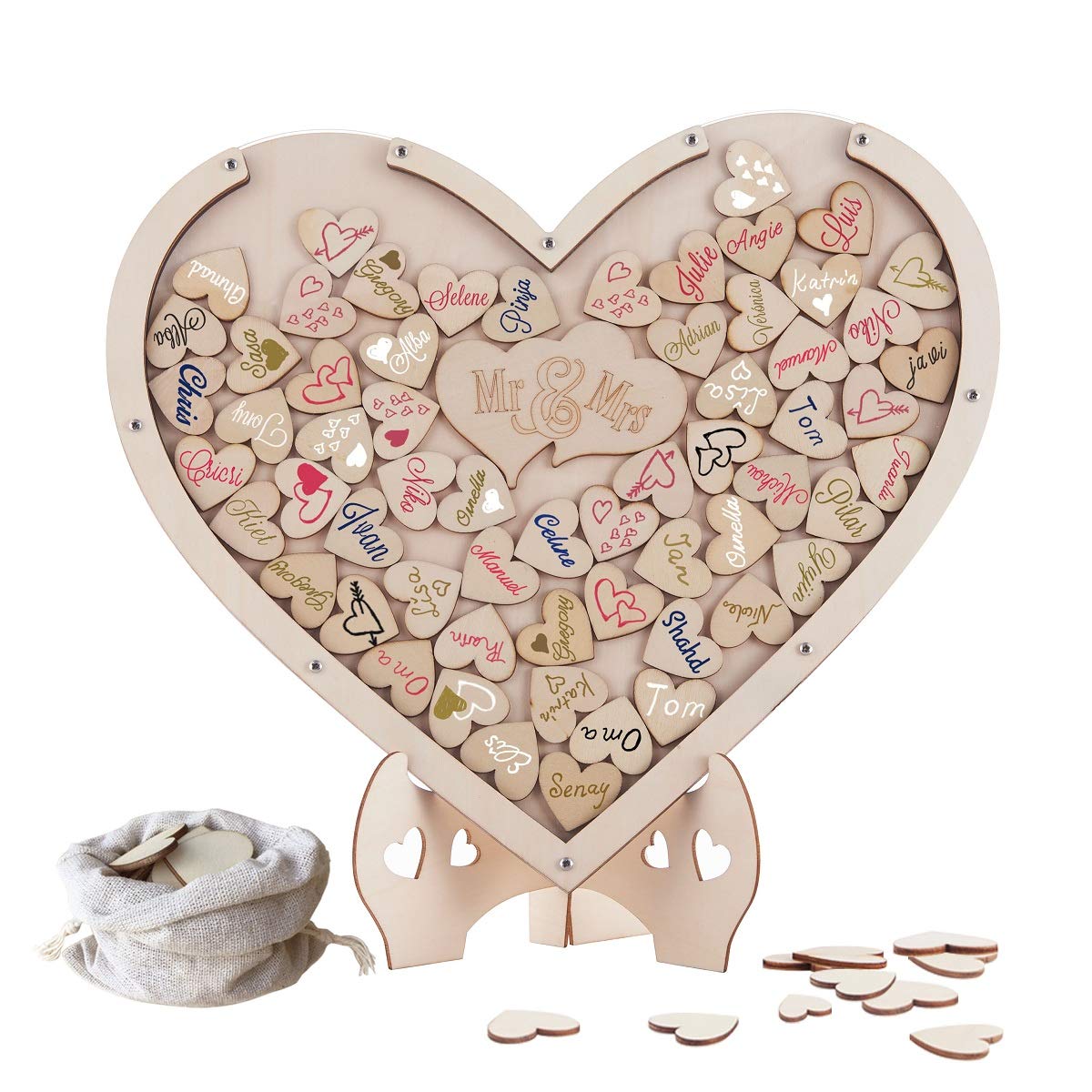 Y&K Homish Wooden Picture Frame Wedding Guest Book - Drop Top Frame Sign With Wooden Hearts, Rustic Decorations and Gift (Natural)