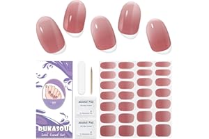 DUKASOU Semi Cured Gel Nail Strips, 28 pcs Gel Nail Stickers, Work with Any UV Lights, Long-Lasting Nail Wraps, Stick on Nails for women Easy to Apply & Remove