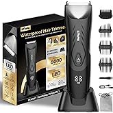 ENSSU Manscape Body Hair Trimmer for Men, Pubic Groin Hair Trimmer for Men with Safe Blade, Cordless Ball Shaver w/Light, Charging Dock, Waterproof Body Groomer, LED Display, 1H Charge,Black