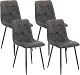 Artist Hand Set of 4 Dining Chairs Grey Faux Suede Upholstered Seats Solid