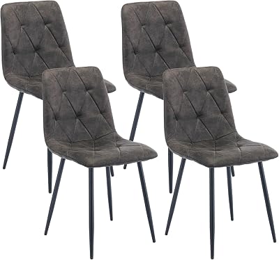 Artist Hand Set of 4 Dining Chairs Grey Faux Suede Upholstered Seats Solid