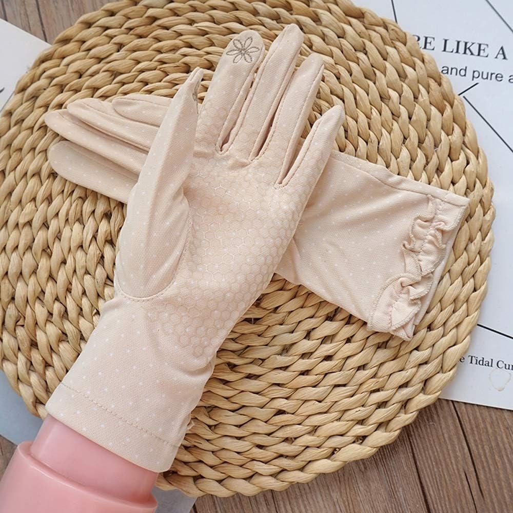 Uoyov New Summer Ice Silk Touchscreen Sunscreen Gloves Ladies Thin Section Driving Outdoor Non-Slip Korean Short Gloves Cotton Breathable Ice Silk Gloves Spring and Autumn Models