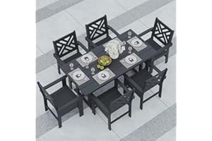 BIVODA 7-Piece Outdoor Dining Set, HDPE All-Weather Patio Table and Chairs Set for 6, Outdoor Patio Furniture Sets with Umbrella Hole for Outside, Deck, Backyard, Garden (Black)