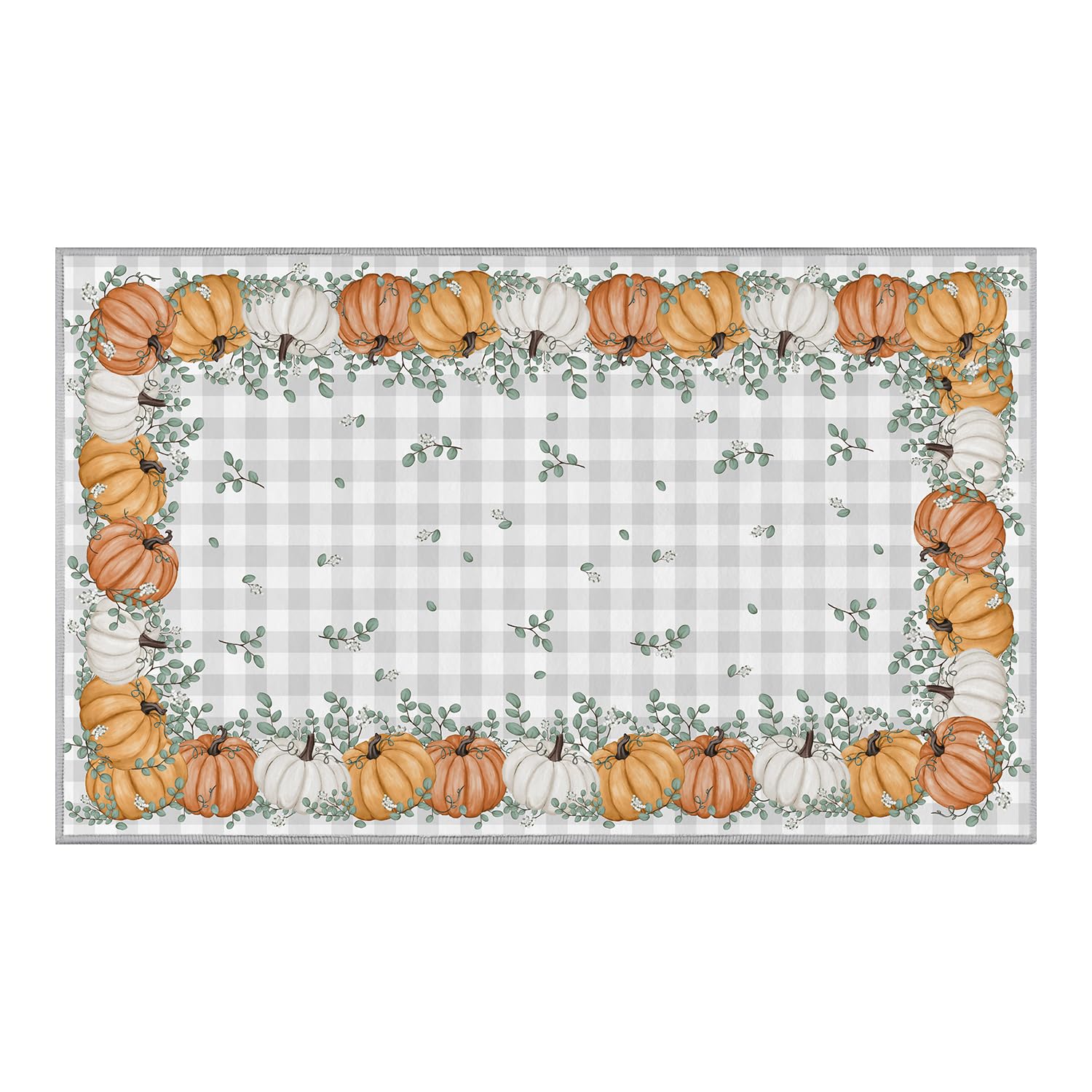 Photo 1 of Artoid Mode Orange Pumpkins Eucalyptus Leaves Fall Area Rug, Autumn Thanksgiving Home Decor Non Slip Washable Area Rug for Entryway Bedroom Living Room Laundry Room Indoor 3x5 Feet
