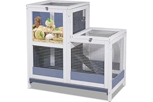 AMZOSS 2-Story Guinea Pig Cages Wooden Indoor Rabbit Hutch Hamster Cage with Openable Roofs, Removable Tray and Wide Ramp, Small Animal Habitats for Hamsters, Guinea Pig, Ferrets, Hedgehog