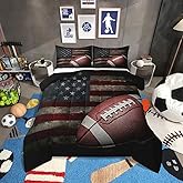 Erosebridal American Flag Bedding Set, Boys Football Comforter Set Queen Soccer Sports Games Down Comforter United States Federations Stars Stripes Duvet Sets for Kids Teens Adult Bedroom Decor