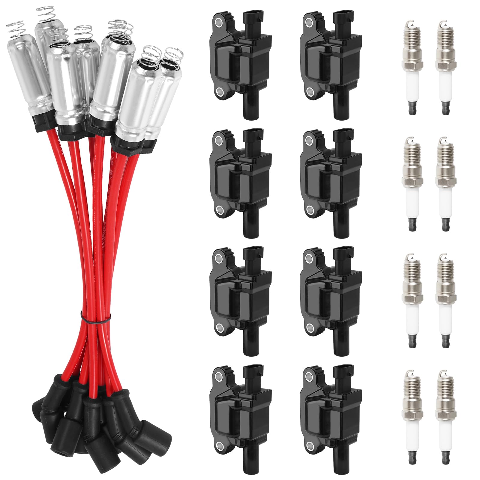 Photo 1 of 8Pcs UF413 Square Ignition Coils with 9748UU 8mm Spark Plug Wires Set & 41-962 Iridium Spark Plugs Compatible with Chevy Silverado Suburban Tahoe, GMC Sierra Yukon, Cadillac, Buick 4.8L 5.3L 6.0L 6.2L