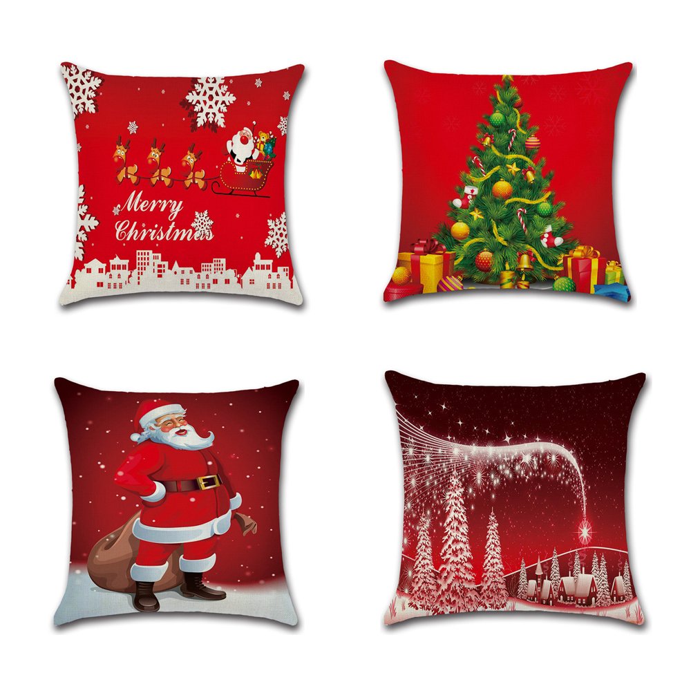 Pillow Case, 4 Set Of Red Christmas Decorative Pillow Covers, Square 18\