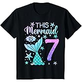 Kids 7th Birthday Shirt Girl 7yr Seven 7 Year Old Mermaid Bday T-Shirt
