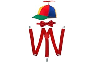Yahenda Detachable Rainbow Top Clown Propeller Hats Adjustable Elastic Y Back Suspenders for Men Adult Costume Pre Bow Tied