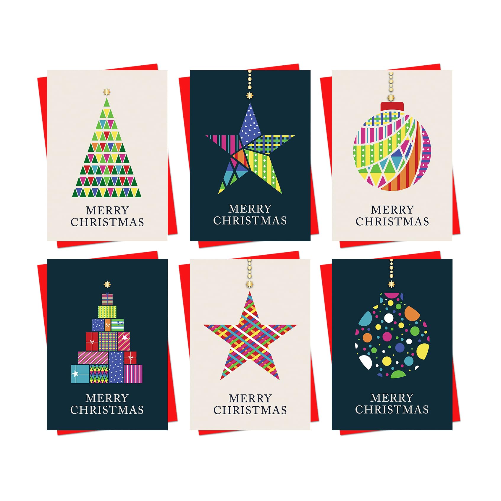 Christmas Cards Boxed | 30 Pack Xmas Cards Multipack | 6 Unique Modern Art Deco Decoration Designs Festive Seasons Greetings For Friends Family