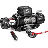 SINOKING PRO Series 13500 lb Electric Winch, 12V Towing Winch, Synthetic Rope, 2-in-1 Wired/Wireless Remote, Waterproof IP67, 7 HP Motor for Jeep, SUV, Truck &amp; Trailer