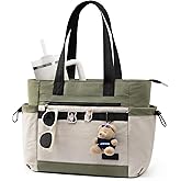 LOVEVOOK Tote Bag for Women, DIY Puffer Tote Bag with Compartments, Lightweight Quilted Zipper Tote for Work, Travel, Nurse | Customizable, Stanly Cup Pockets, Wrinkled Fabric