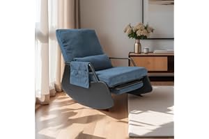 Elarisia Rocking Chair for Nursery, Modern Upholstered Plush Seating Glider Recliner Chair with High Backrest and Side Pocket, Accent Armchair with Cushions for Living Room/Reading (Blue)