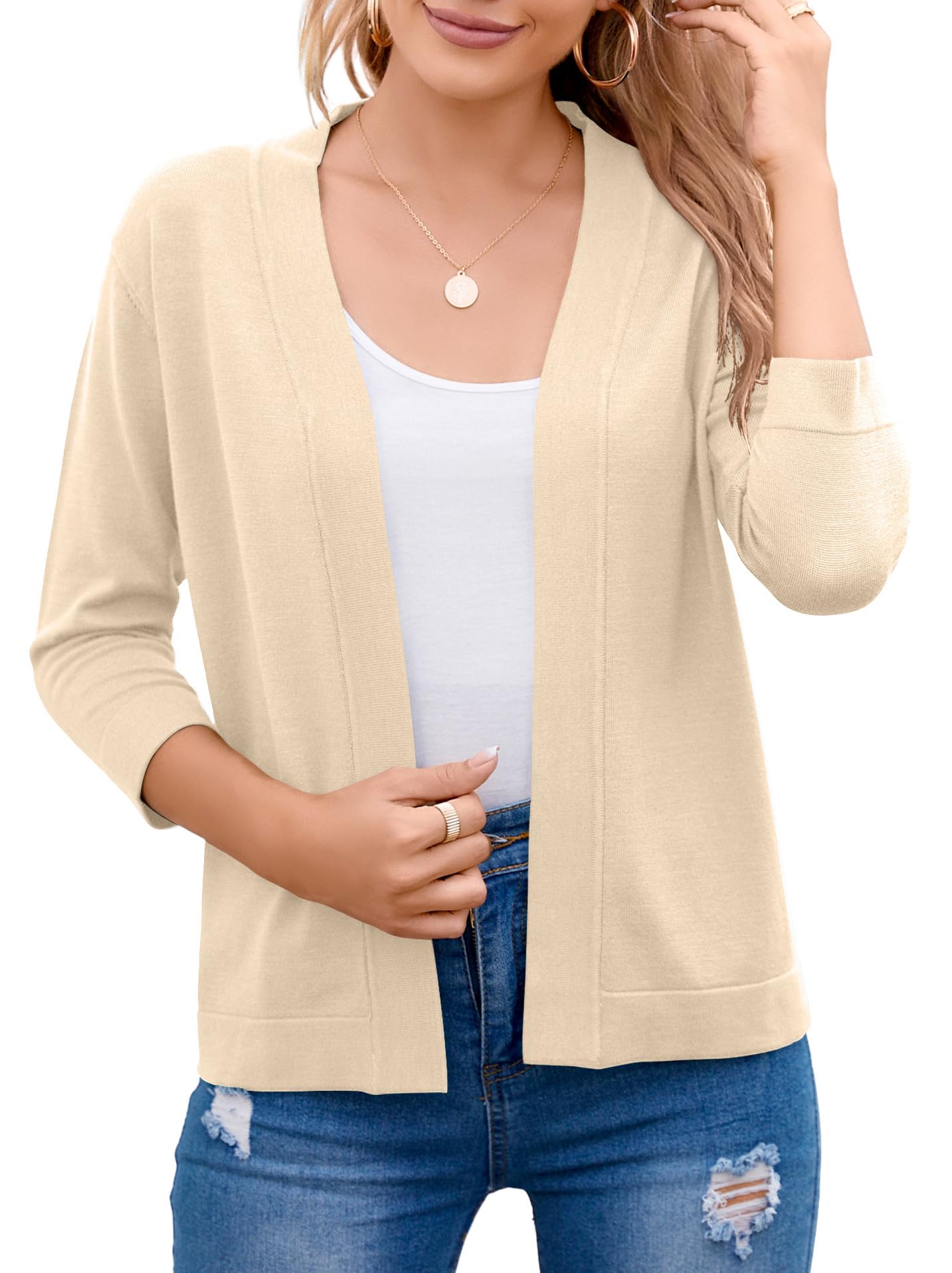 Bettysays Cardigans for Women Soft 3/4 Sleeve Open Front Short Bolero Shrugs for Dresses (X-Large,Apricot) Image