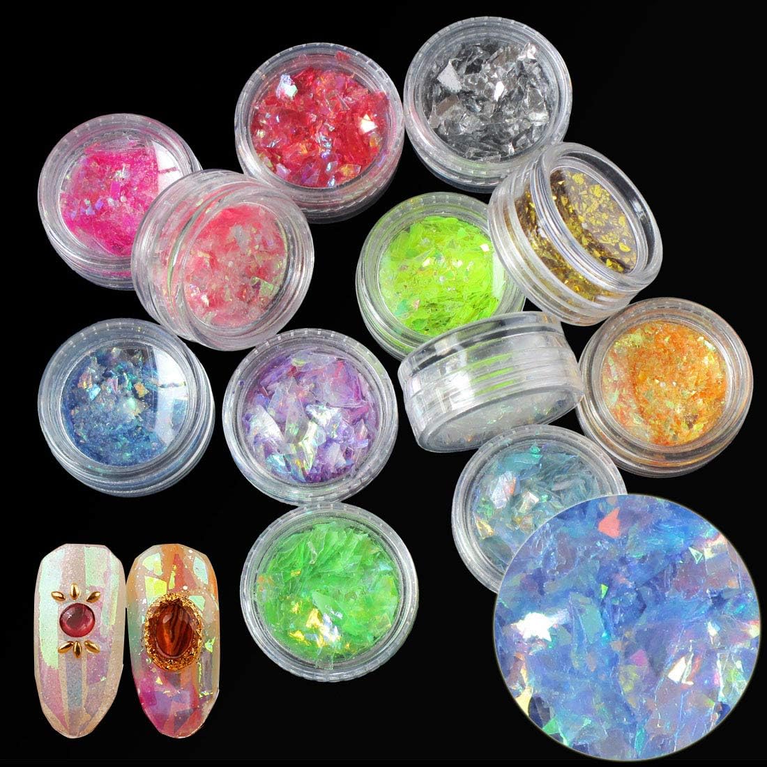 Colorful Nail Sequins Glitters Chunky Iridescent Flakes Nails DIY Design Sticker Glitter Nail Art Decoration (12 color/set) (ADDBBA119)