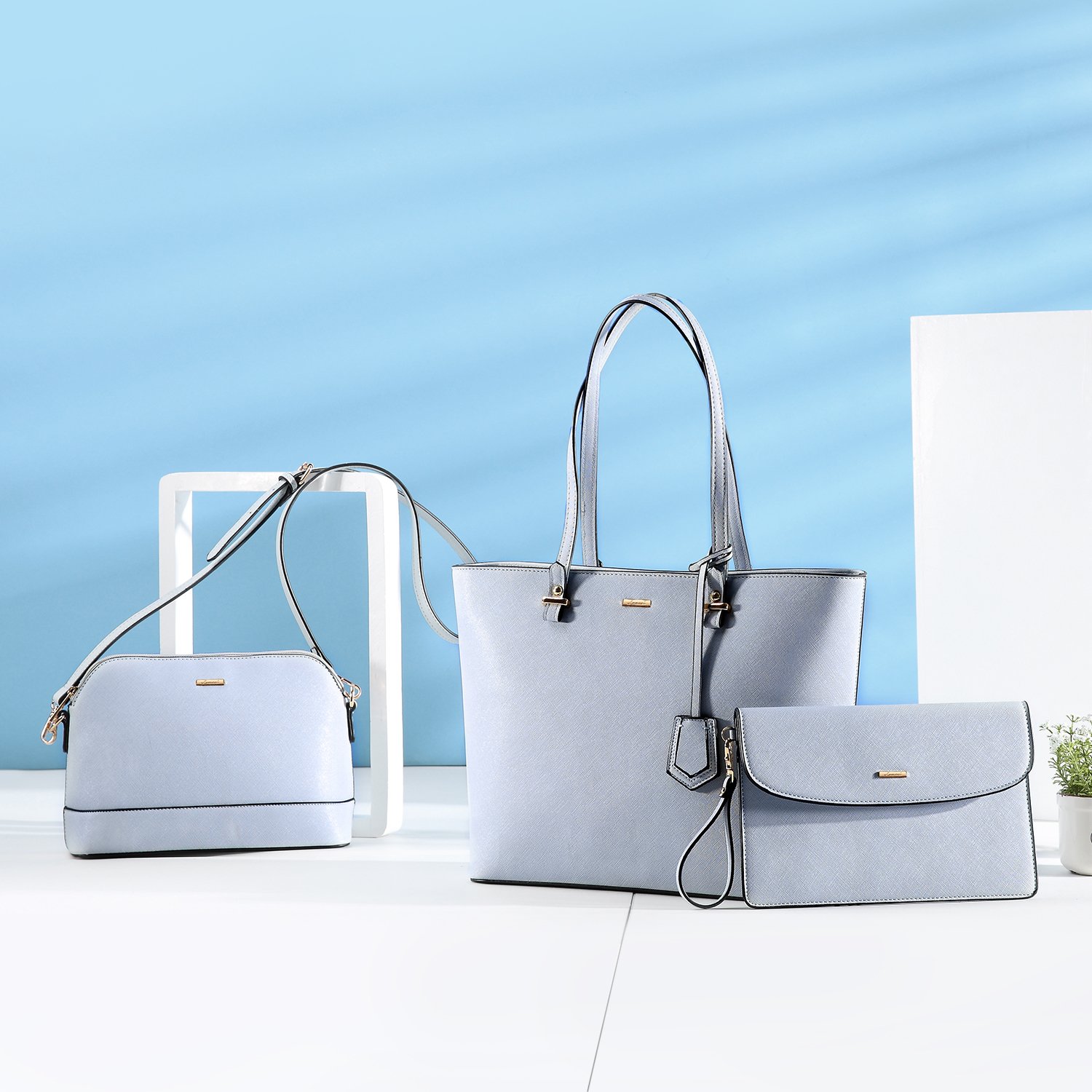 LOVEVOOK Handtasche Damen Schultertasche Handtaschen Tragetasche Damen Groß Designer Elegant Umhängetasche Henkeltasche Set 3-teiliges Set Hellblau