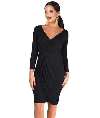 KRISP Damen Wickelkleid Einfarbig, Punkte & Schlangenmuster Kurz oder Langarm