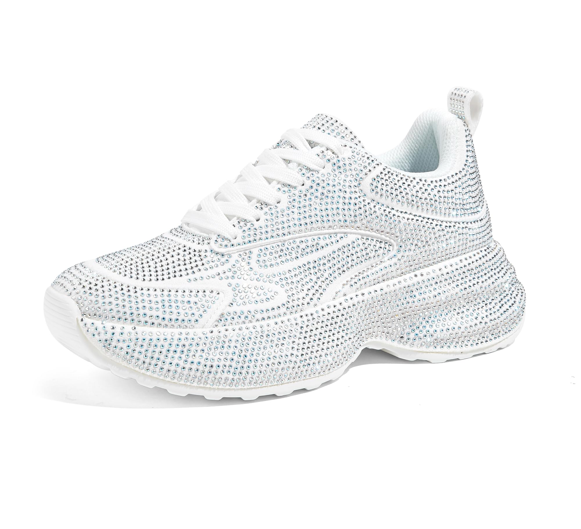 Photo 1 of ***ujsed***LUCKY STEP Rhinestone Chunky Sneakers for Women Fashion Platform Sparkly Dad Casual Shoes Lightweight Tennis Walking Sport Footwear(White,7)
