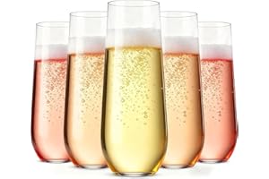 12-Pack Stemless Plastic Champagne Flutes, 9 oz Clear Disposable Plastic Glasses, Heavy Duty Shatterproof Recyclable Mimosa G