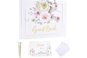 KOGCMEETL Wedding Guest Book, Guest Book Weddings Reception, Guest Book for Wedding Includes Golden Pen Foldable Table Sign and Photo Corners, Elegant Guestbook with 120 Pages Blank and Lined Thick Paper