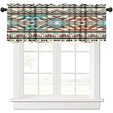 LOMADIA Aztec Valance Curtain for Kitchen, Window Treatment Southwestern Native Tribal Ethnic Western Boho Geometric Patterm Rod Pocket Drapes for Kids Room Living Room Bedroom Decor 54x18inch