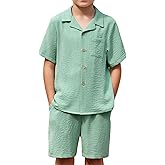 Arshiner Toddler Baby Boy 2 Pieces Summer Beach Outfits Short Sleeve Button Down Shirts and Shorts Vacation Texture Set