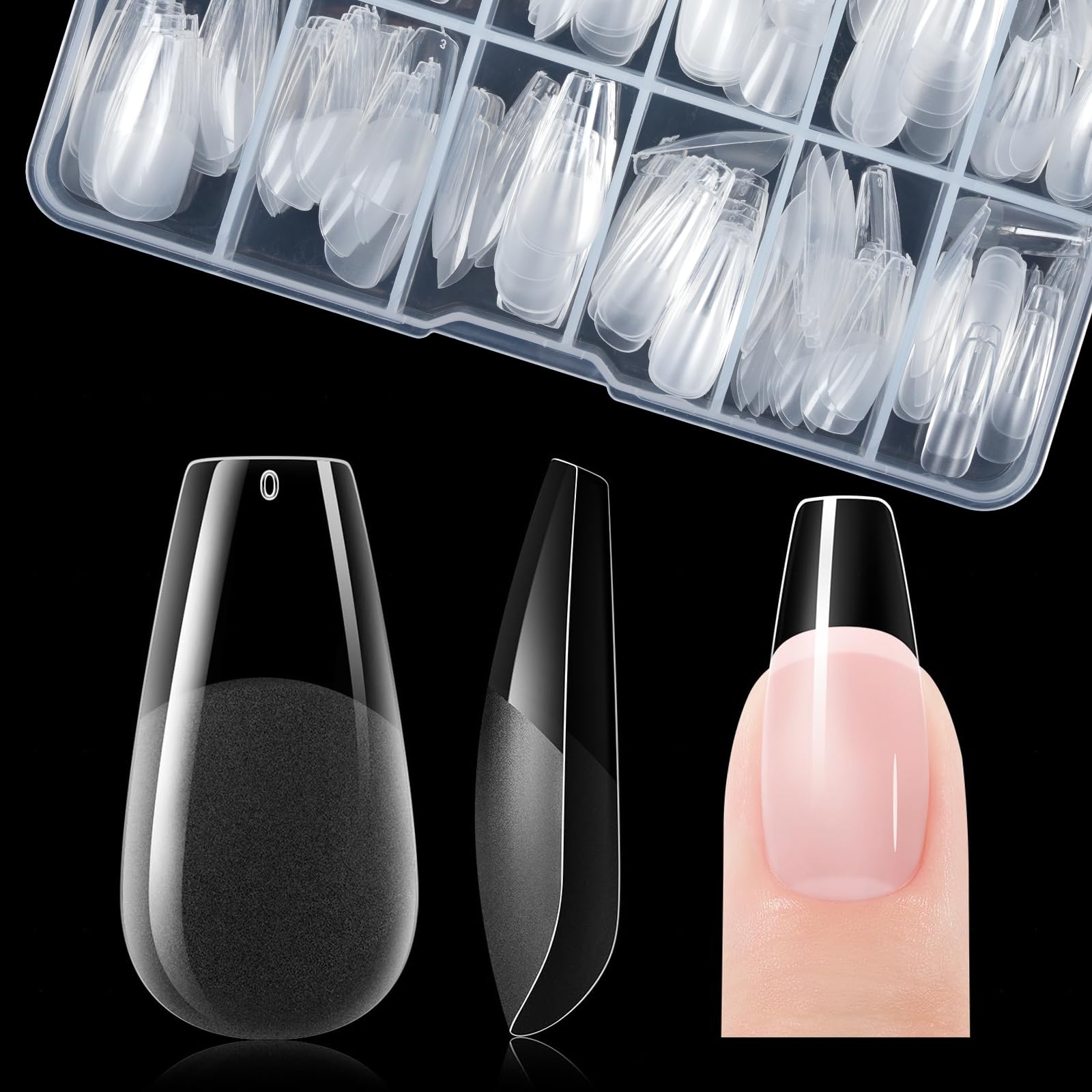 Medium Coffin Nail Tips for Salon: Gelike EC Soft Gel Nails Tip Easy and Full Cover- 120pcs 12 Sizes for DIY Practice Art Design at Home — image 1